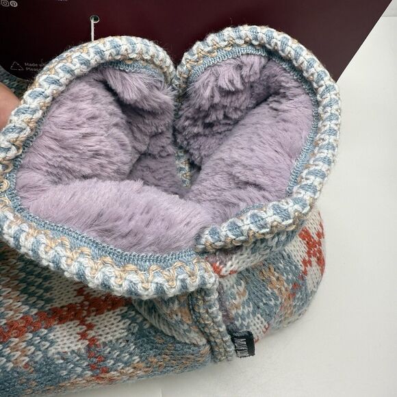 Muk Luks Leigh Faux Fur Slip On Slipper Bootie Multi Pastel Plaid Sz M 7/8 New - Picture 6 of 7